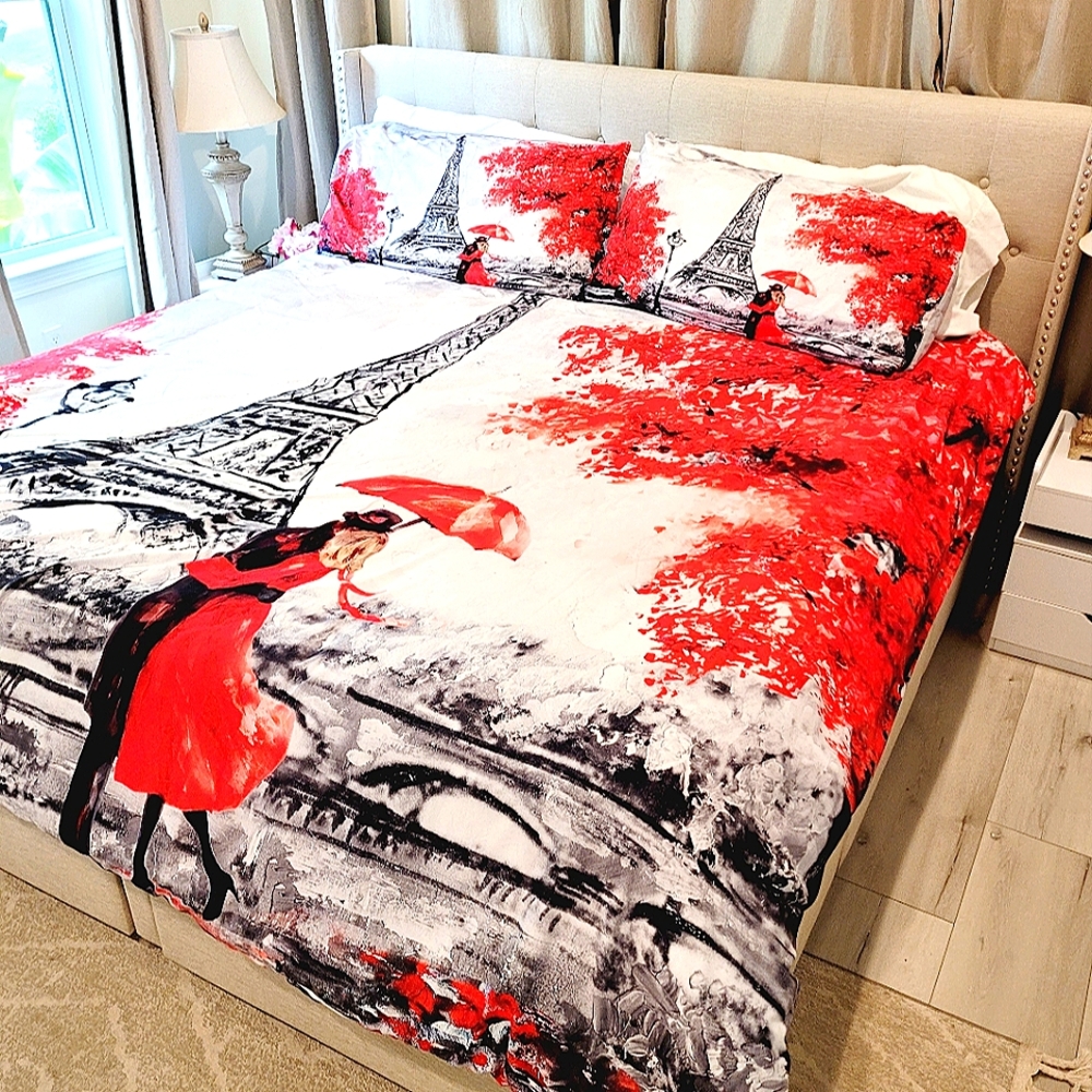 Paris Eiffel Tower Couples Embrace Duvet Cover King Size (NWT)